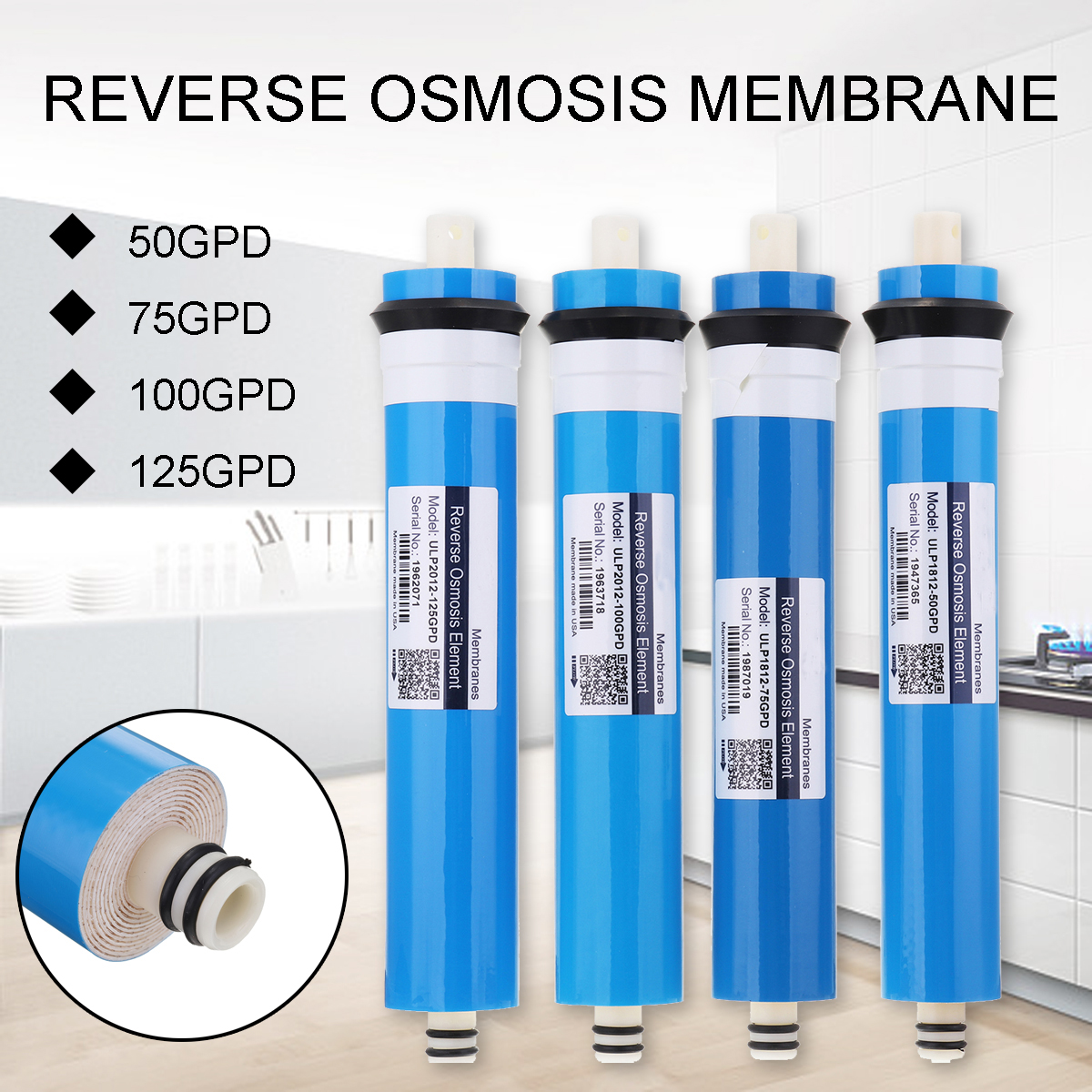 36//50//75//100//150//200//300//400//500 GPD RO Membrane Reverse Osmosis Water Filter US