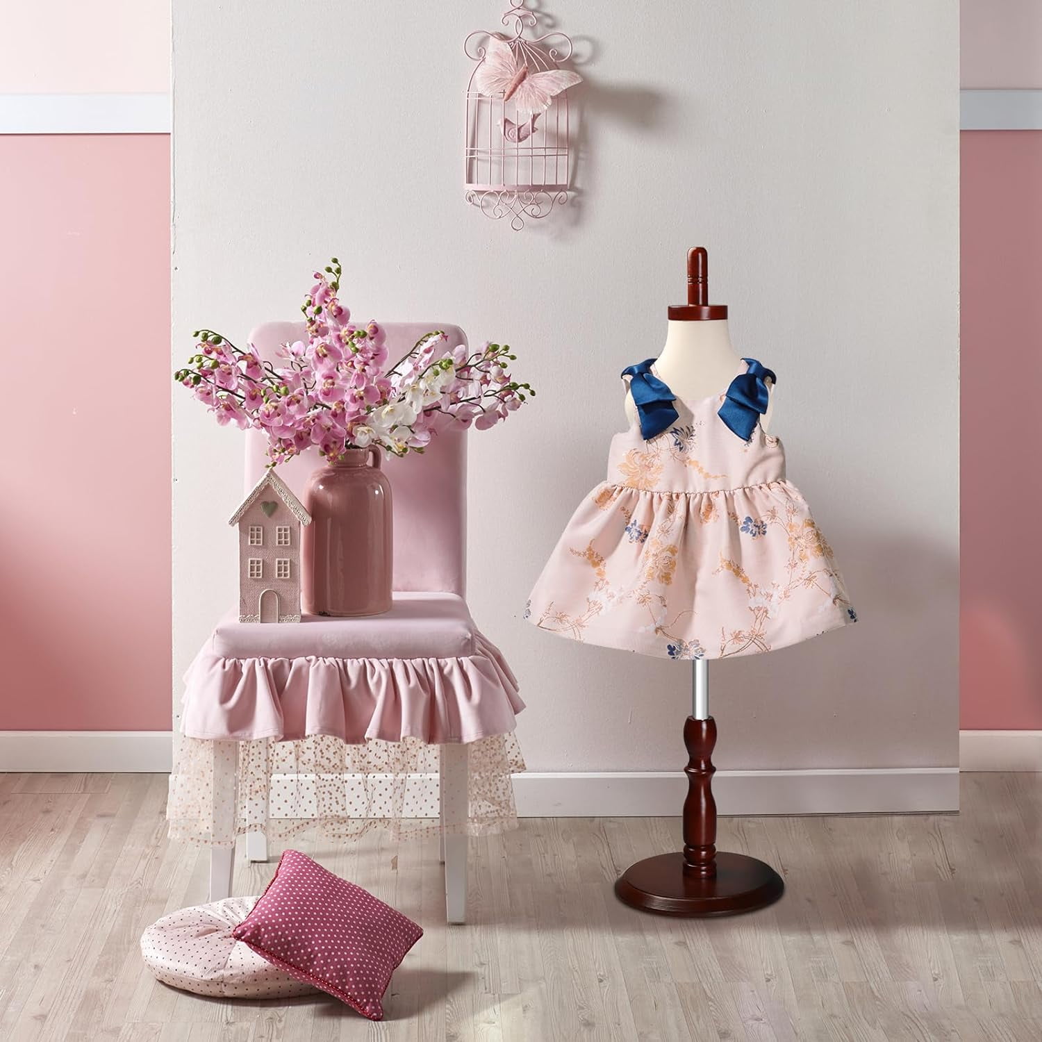 Bonnlo White Kid Dress Form, Toddler Mannequin Torso with Adjustable Wood Stand (0.5-1 Years Old)