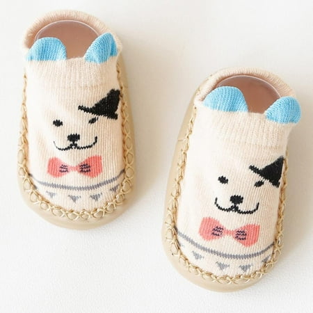 

Infant Baby Boy Girls Toddlers Cartoon Animal Non Slip Indoor Slipper Shoes Socks with Grips 0-3 Years