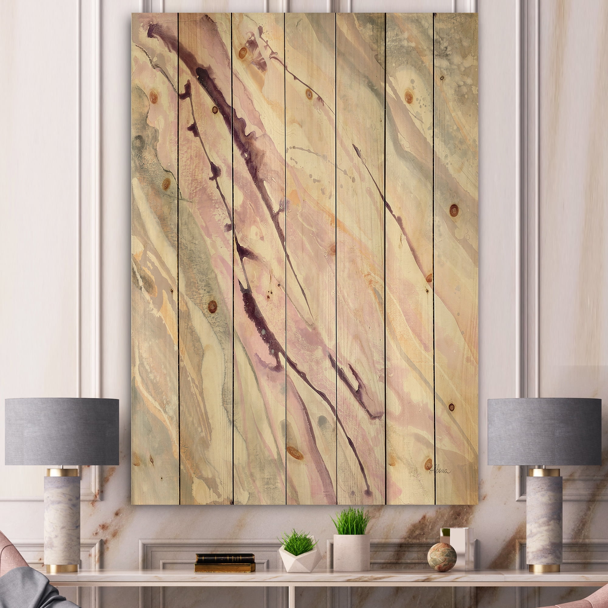 Designart 'Shaby Pink Marble' Sleek & Chic Modern Print on Natural Pine Wood