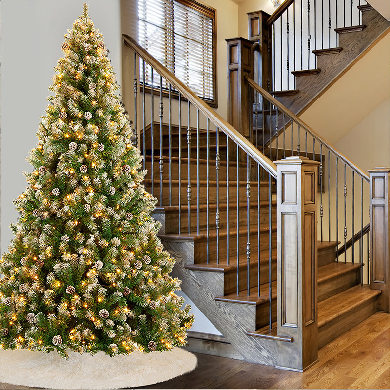 Yexmas 7.5ft Pre-Lit Artificial Christmas Trees,Green Xmas Tree with Large Christmas Tree Storage Bag,Pinecones, Berries, Realistic Artificial Christmas Trees for Home, Office, Party Decoration