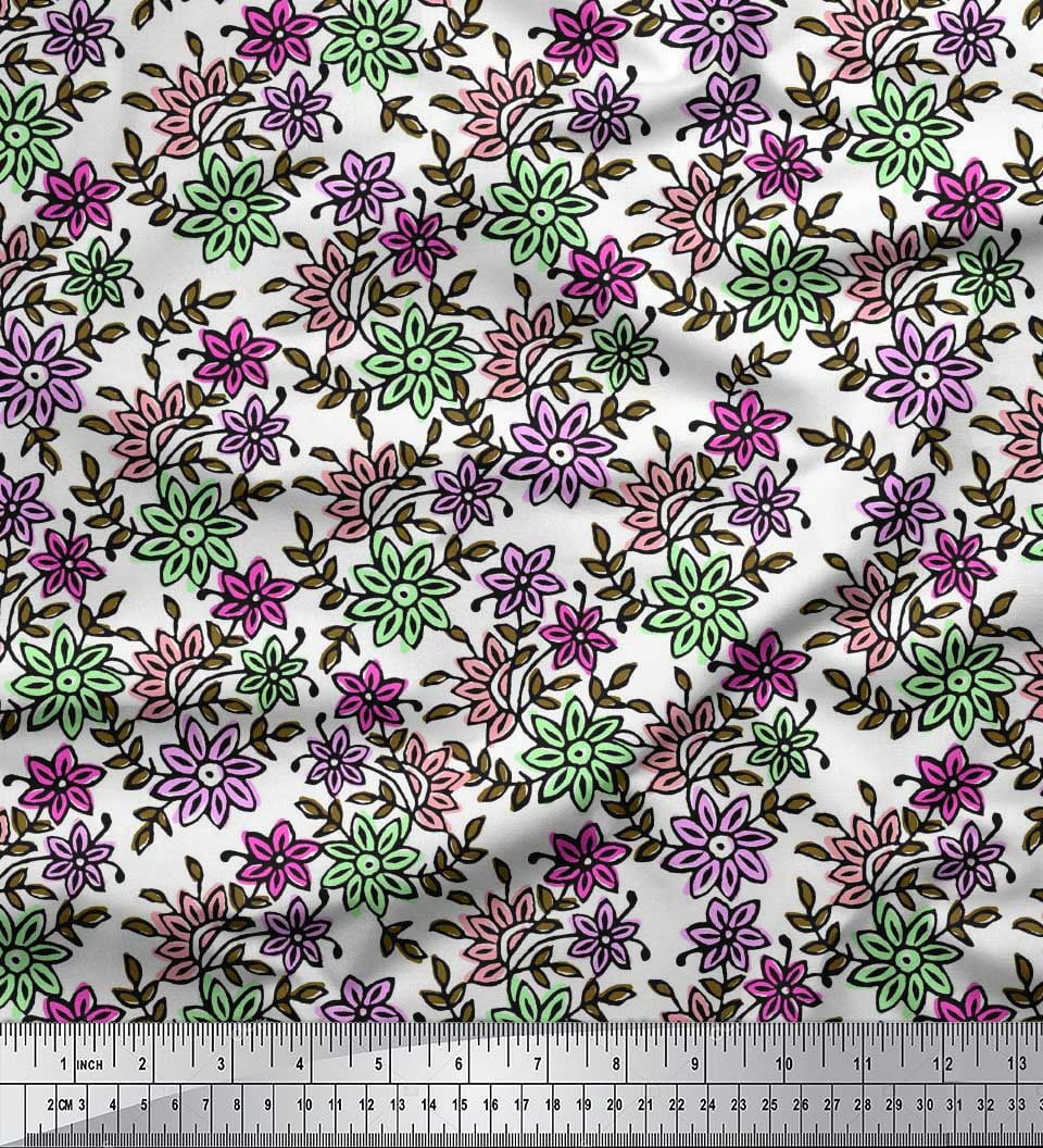 Soimoi Velvet Fabric Leaves & Floral Block Decor Fabric Printed Yard 58 Inch Wide