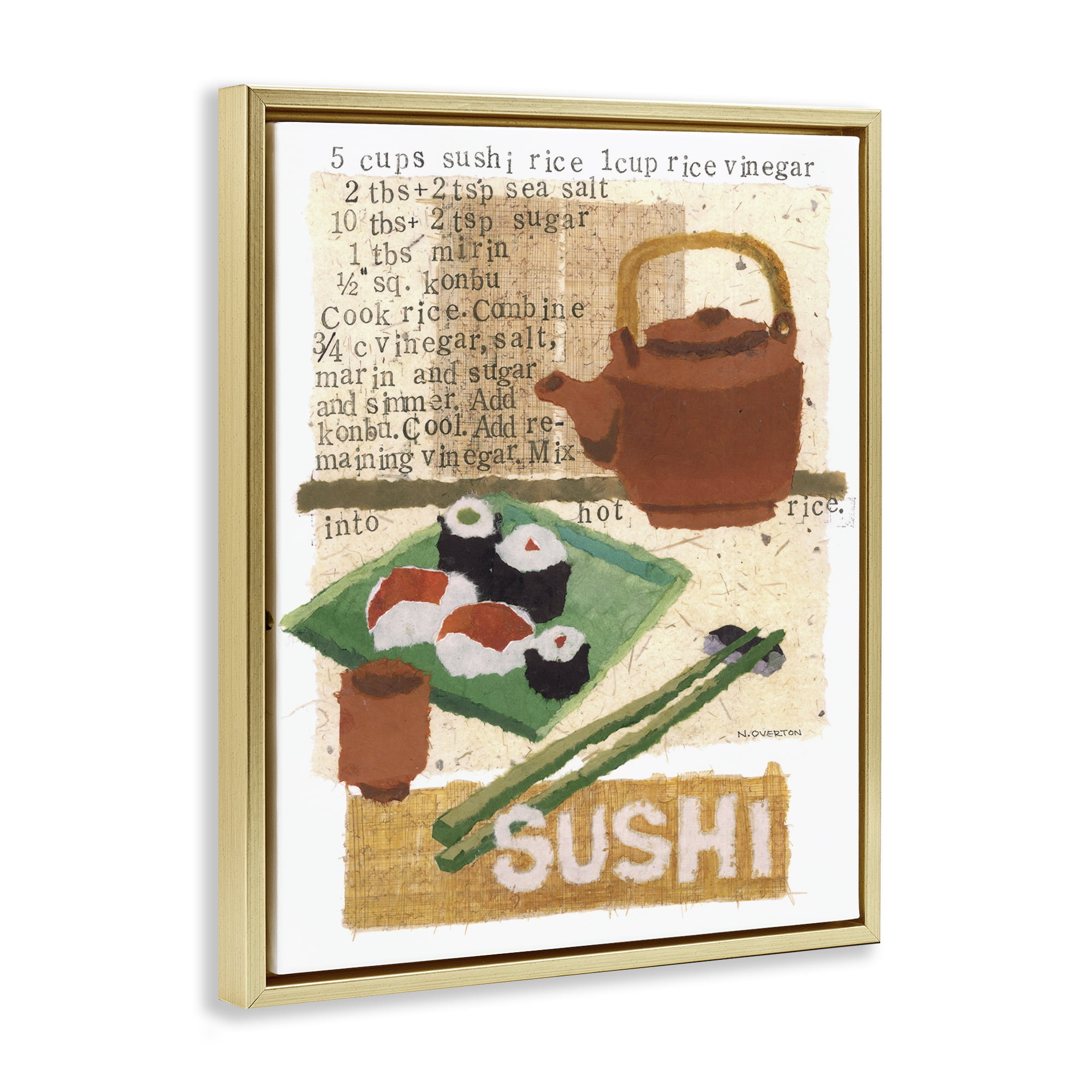 Stupell Industries Traditional Sushi Recipe Food & Beverage Painting Gold Floater Framed Art Print Wall Art, 25 x 31