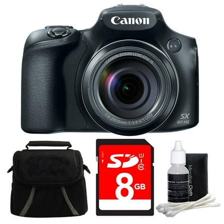 Canon PowerShot SX60 HS Digital Camera 8GB Bundle - Includes Camera, 8GB Secure Digital Memory Card, Compact Deluxe Gadget Bag, and 3pc. Lens Cleaning Kit