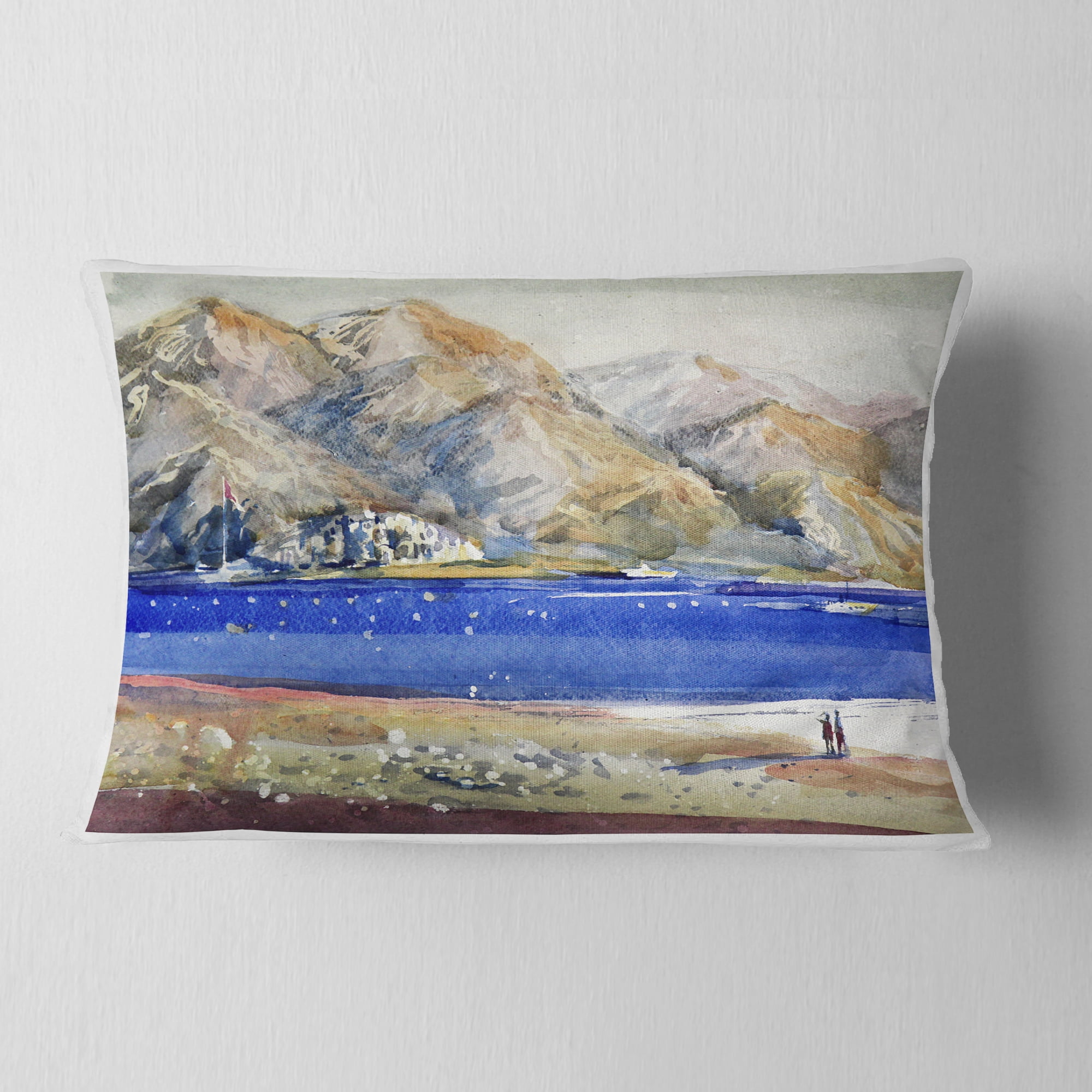 Designart Mountains and Blue Sea - Landscape Printed Throw Pillow - 12x20