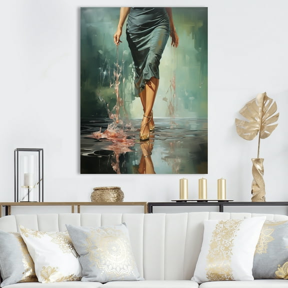 Designart "Glamorous Painting of Woman's Heels in Green and Pink I" Fashion Canvas Wall Art - Glam Green Woman Entryway Wall Art Print