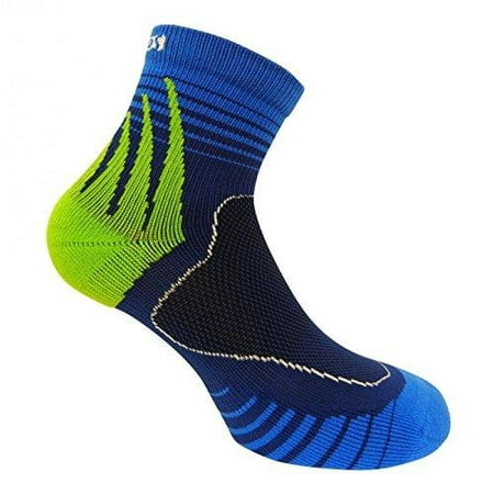 Eurosocks Trail Running Socks, Elasticized Arch Band, Ankle Support, Flat Toe Seams, Moisture Wicking Technology, Dry Feet = Less Blisters - EU1716 Navy/Green (Best Running Socks For Blisters)