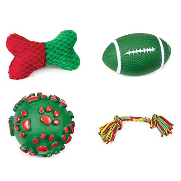 HOLIDAY HOUND GIFT SETS for DOGS 4 New Dog Toys in One Christmas Xmas Package!(Green)