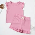 thumbnail image 5 of WOYY Girls Outfits Cotton Ribbed Flutter Sleeve T-Shirt Shorts Set, Sizes 1-2, 5 of 8