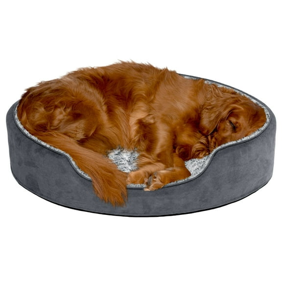 FurHaven Pet Products Two-Tone Fur & Suede Oval Pet Bed for Dogs & Cats - Extra Large, Gray