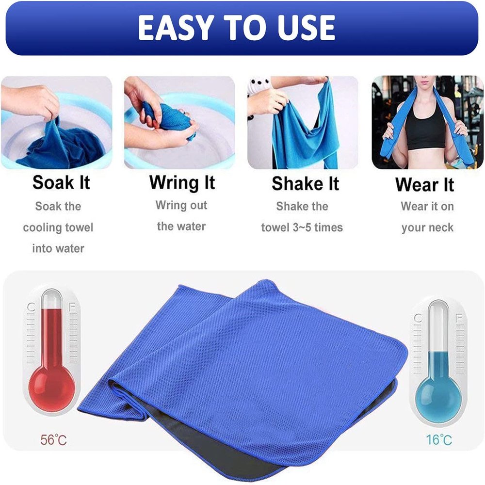 Serviette Rafraîchissante Pour Temps Chaud - Tremper, Essorer, Utiliser - Séchage Rapide - Idéale Sport, Camping, Fitness, Plage - Soulagement Instantané