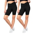 thumbnail image 1 of INERZIA 2 Pack High Waist Crossover Biker Shorts for Women Flattering Cross Waist V Waist Yoga Shorts Black and Black Small, 1 of 5