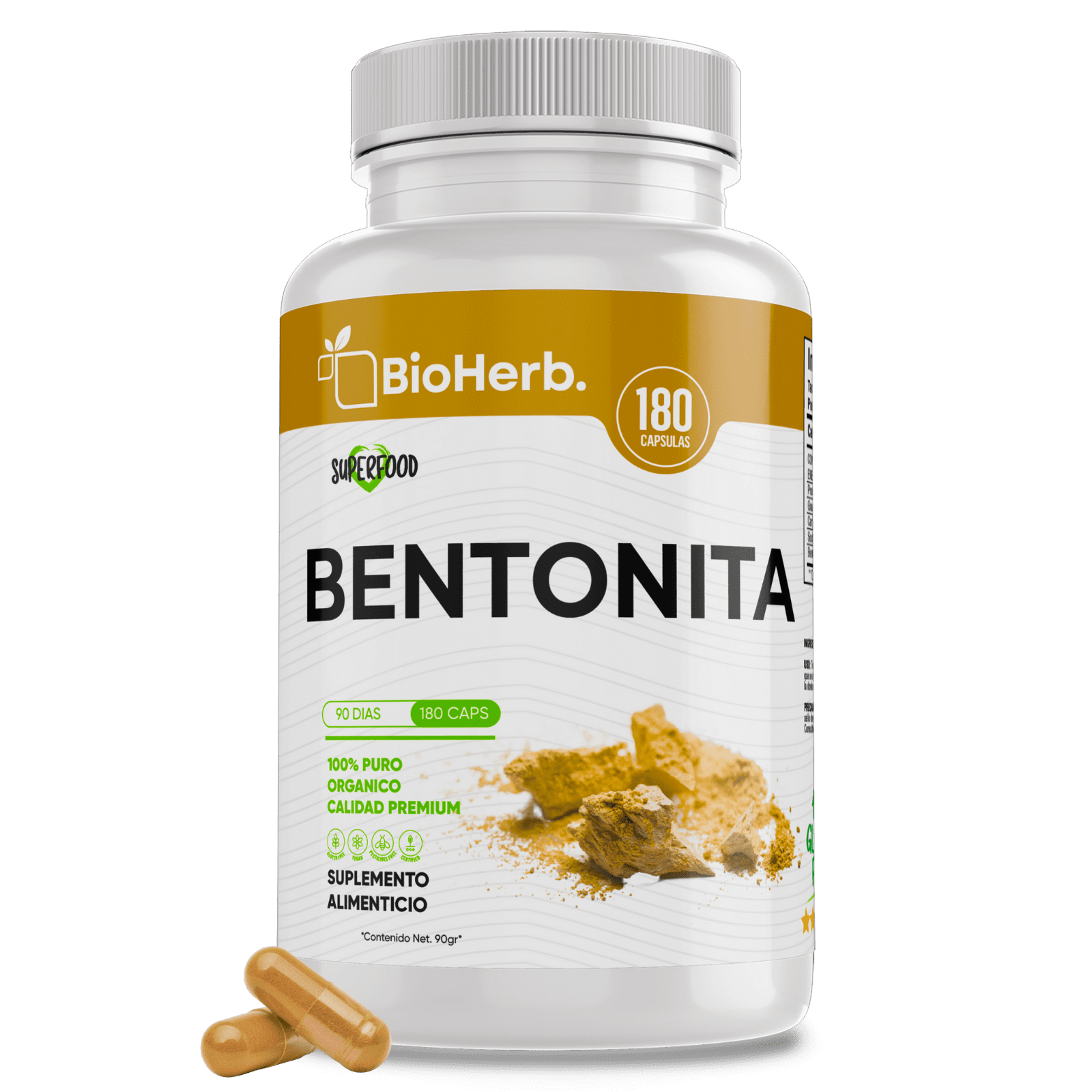 Bentonita Pura (180 Capsulas 500mg) |ORGANICO | NATURAL | Para 90 Dias ...