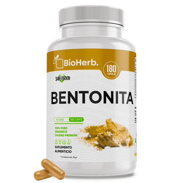 Bentonita Pura (180 Capsulas 500mg) |ORGANICO | NATURAL | Para 90 Dias | Pure Bentonite - BioHerb BioHerb. Tarro 180 Dias Bio herb.