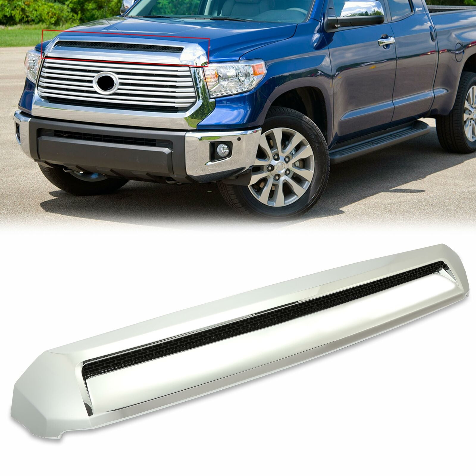 Chrome Front Upper Hood Bulge Molding Grille Trim For 2014-2021 Toyota Tundra