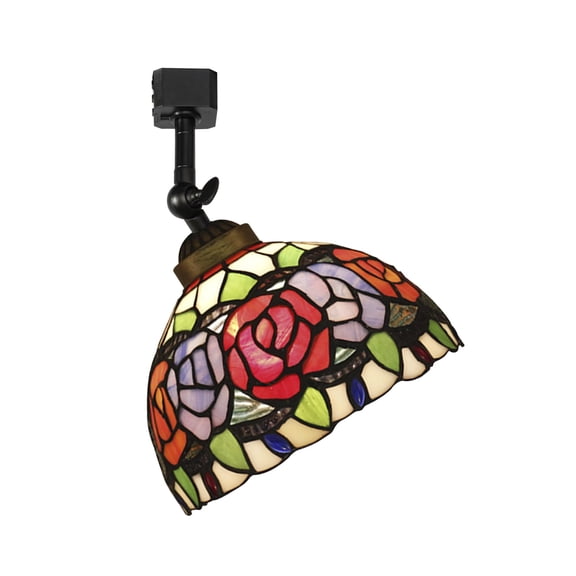 KAYYELAMP J-Type Track Head Lighting Adjustable Angle Tiffany Ceiling Light Multi-Color Rose Glass Shade Handmade Antique Track Light Fixture For Gallery Mirror Front