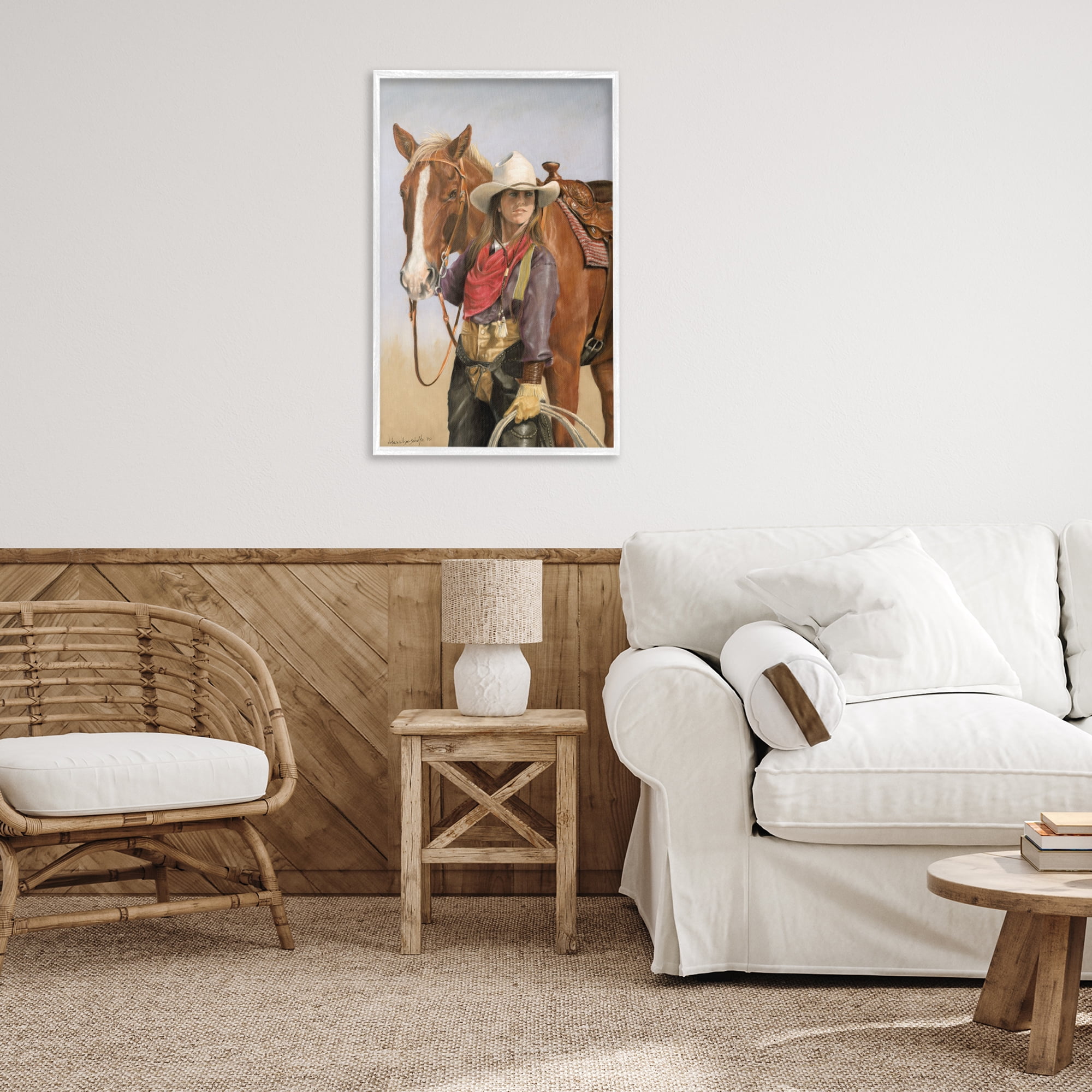Stupell Industries Powerful Female Cowgirl Animals & Insects Painting White Framed Art Print Wall Art, 20 x 30