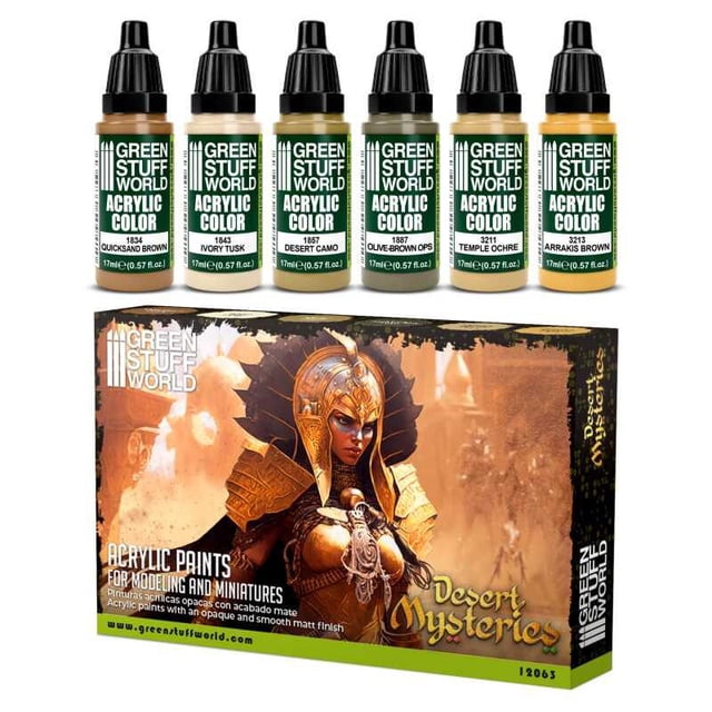 Green Stuff World Desert Mysteries Acrylic Paint Set, 6 Colors x 17ml for Miniatures & Models