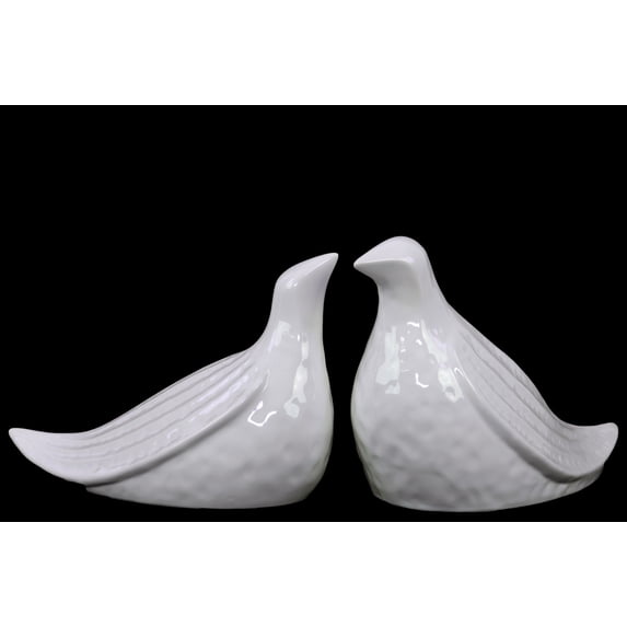 Ceramic Bird Abstract Figurine Set of Two Gloss Finish White