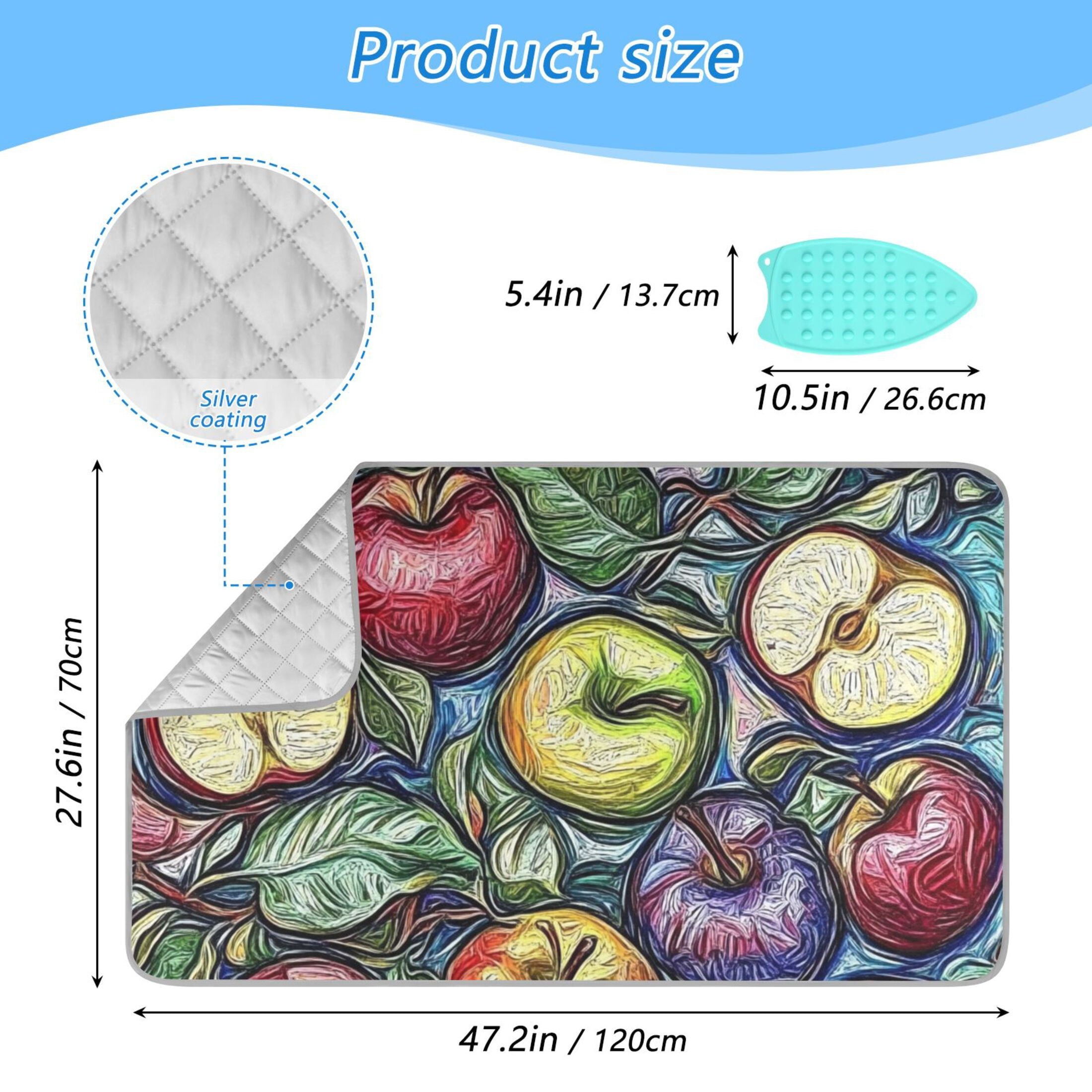 Colorful Apples and Leaves Ironing Mat Blanket for Table Top Travel Portable Ironing Board Pad 47.2x27.6 Inch