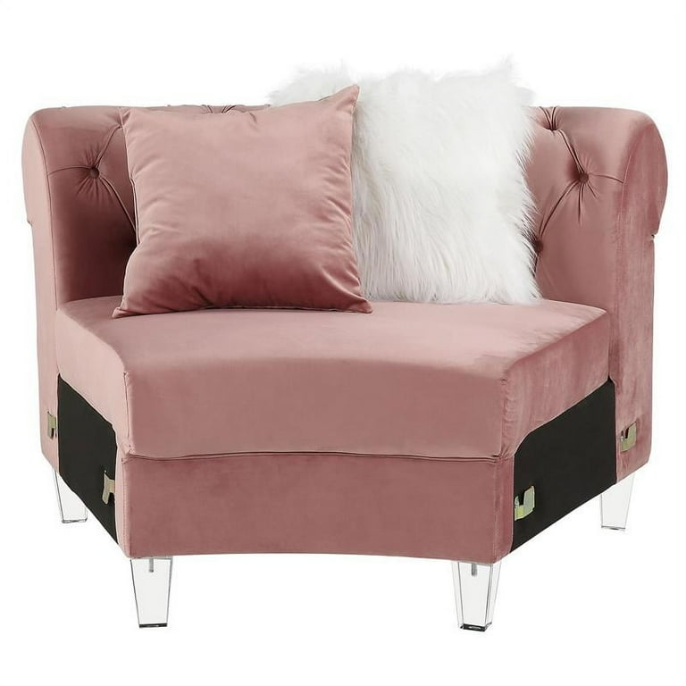 ACME Ninagold Sectional Sofa with 7 Pillows in Pink