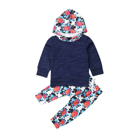 

Newborn Baby Boy GirlLong Sleeve Floral Striped Hoodie Sweatshirt Drawstring Legging Pants Outfits