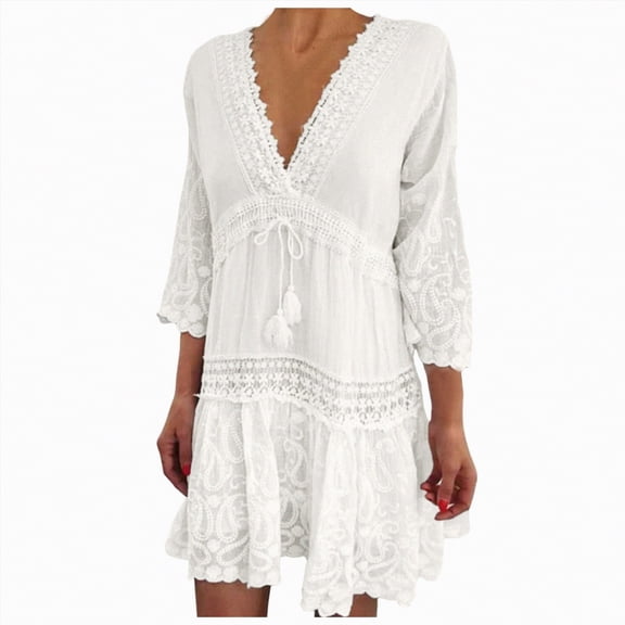 UAYOTSE Swimsuit Coverup for Women Lace Stitching Bathing Suit Cover Ups Plus Size Beach Coverup,Sizes M