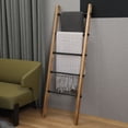 thumbnail image 2 of MyGift 5-ft Wall-Leaning Burnt Wood and Metal Pipe Towel Rack, 2 of 7
