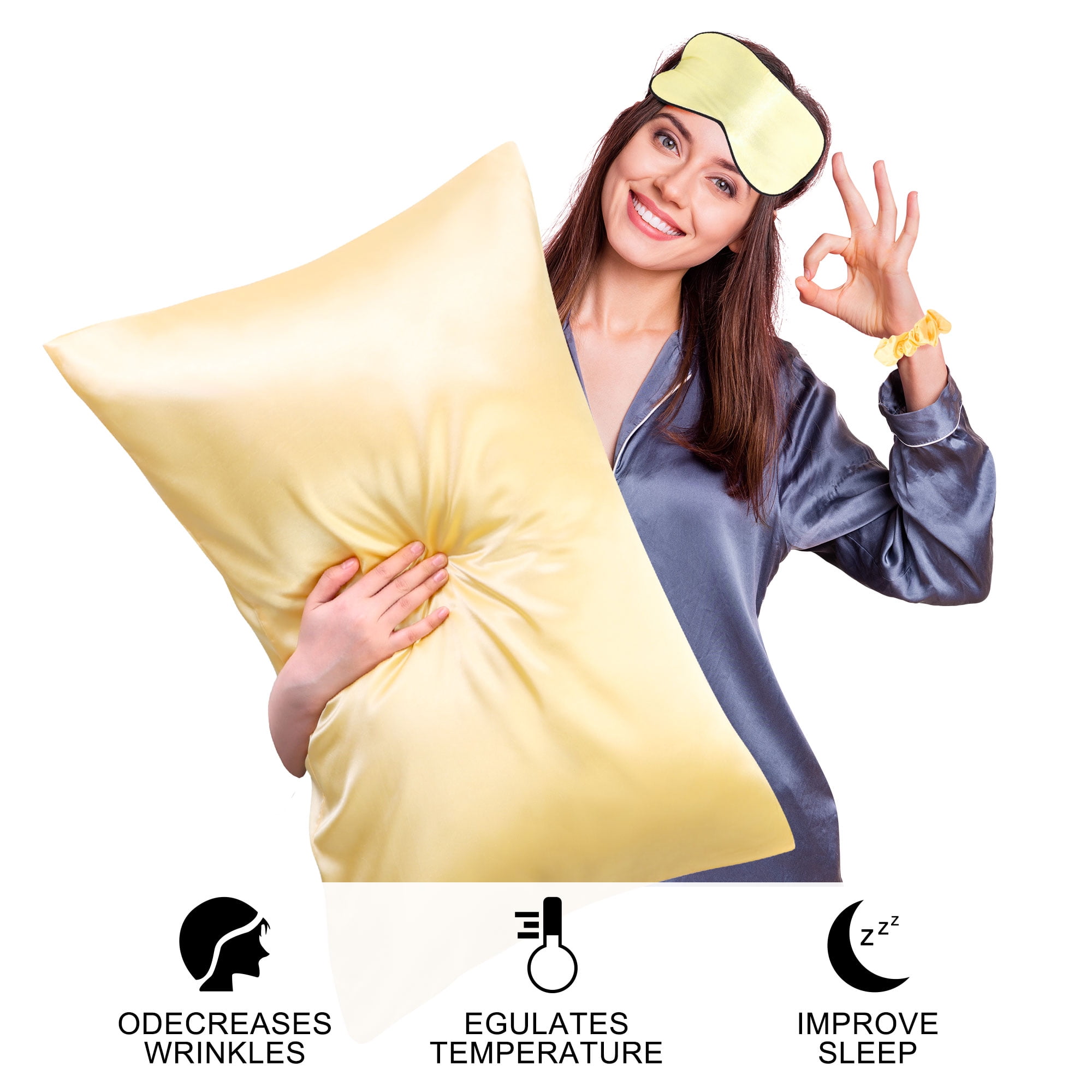 Unique Bargains Durable Soft Zippered Closure Set of 2 Satin Pillowcase Gold Standard(20"x26")