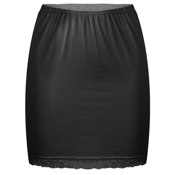 Alvivi Women's Half Slips Lace Hem Underskirt Elastic Waist Petticoat Skirt for Commuter OL Under Dress Black OneSize