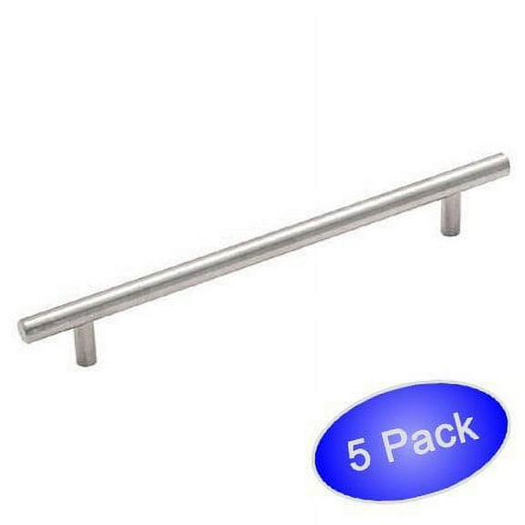 Cosmas 305-128SN Satin Nickel Cabinet Hardware Euro Style Bar Handle Pull - 5" (128mm) Hole Centers, 7-3/8" Overall Length - 5 Pack