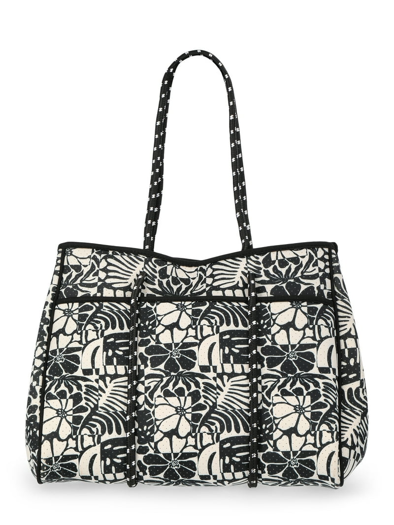 No Boundaries Women's Neoprene Beach Tote Bag, Black/White