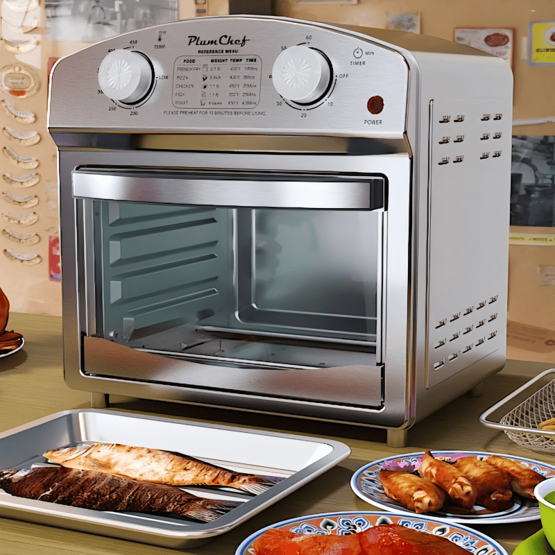PlumChef 12.5 Quart 4 Slices Air Fryer Convection Toaster Oven, 1500W ,5 Pre-set Menus,  7 in 1 Multifunction with Roast,  Bake, Grill, Broil, Toast, Dehydrate, Defrost, Stainless Steel, Black