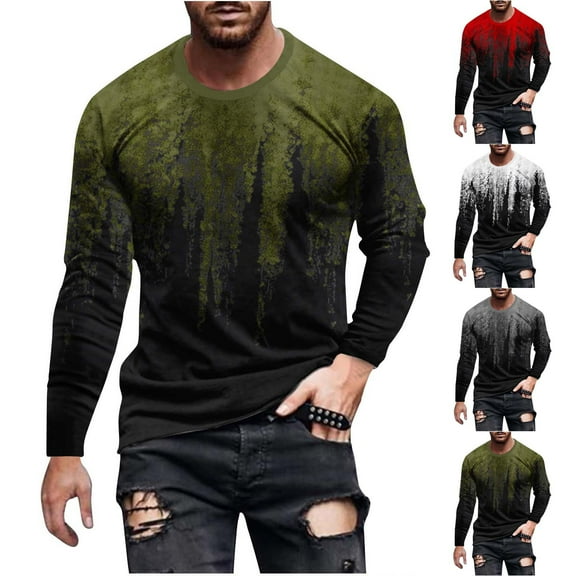 Qingpeng 3D Pattern Printed Long Sleeves T-Shirts Round Neck Casual Graphics Tees