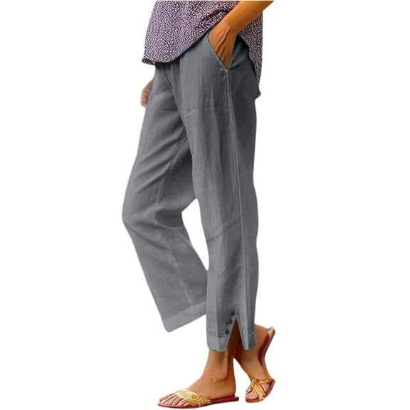 RPVATI Womens Lightweight Pants with Pockets High Waist Comfy White Gauze Pants Casua Lightweight Loose Trousers Gray L