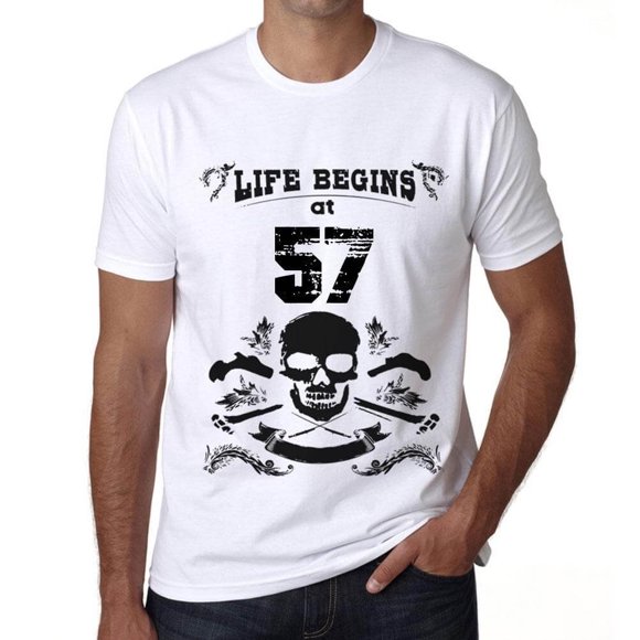 Men's Graphic T-Shirt Life Begins at 57 57th Birthday Anniversary 57 Year Old Gift 1967 Vintage Eco-Friendly Short Sleeve Novelty Tee
