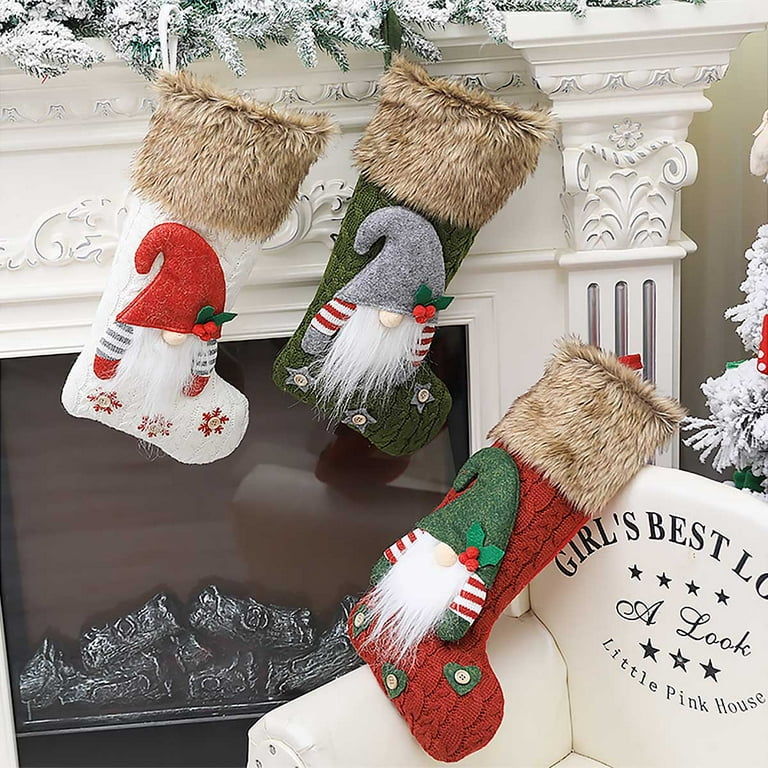 Christmas Stockings Felt Christmas Stockings Decoration Large 3D Gnome Cuff  Gift Bags Decorative Christmas Decor With
