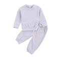 thumbnail image 1 of Toddler Baby Girl Boy Winter Clothes Solid Long Sleeve Pullover Sweatshirt Drawstring Pants 2Pcs Outfit Set, 1 of 7