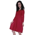 thumbnail image 4 of Moomaya Womens Full Sleeves Gathered Waist Dress Casual Relaxed Fit Swing Dresses w/ Pockets, 4 of 8