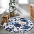 thumbnail image 4 of Blue Flower Round Area Rug 4 FT, Non Slip Indoor Outdoor Rug, Vintage Ink Rose Floral Spring Botanical Washable Soft Circular Carpet Non-Shedding Floor Mat for Coffee Table Nursery Foyer Balcony, 4 of 8