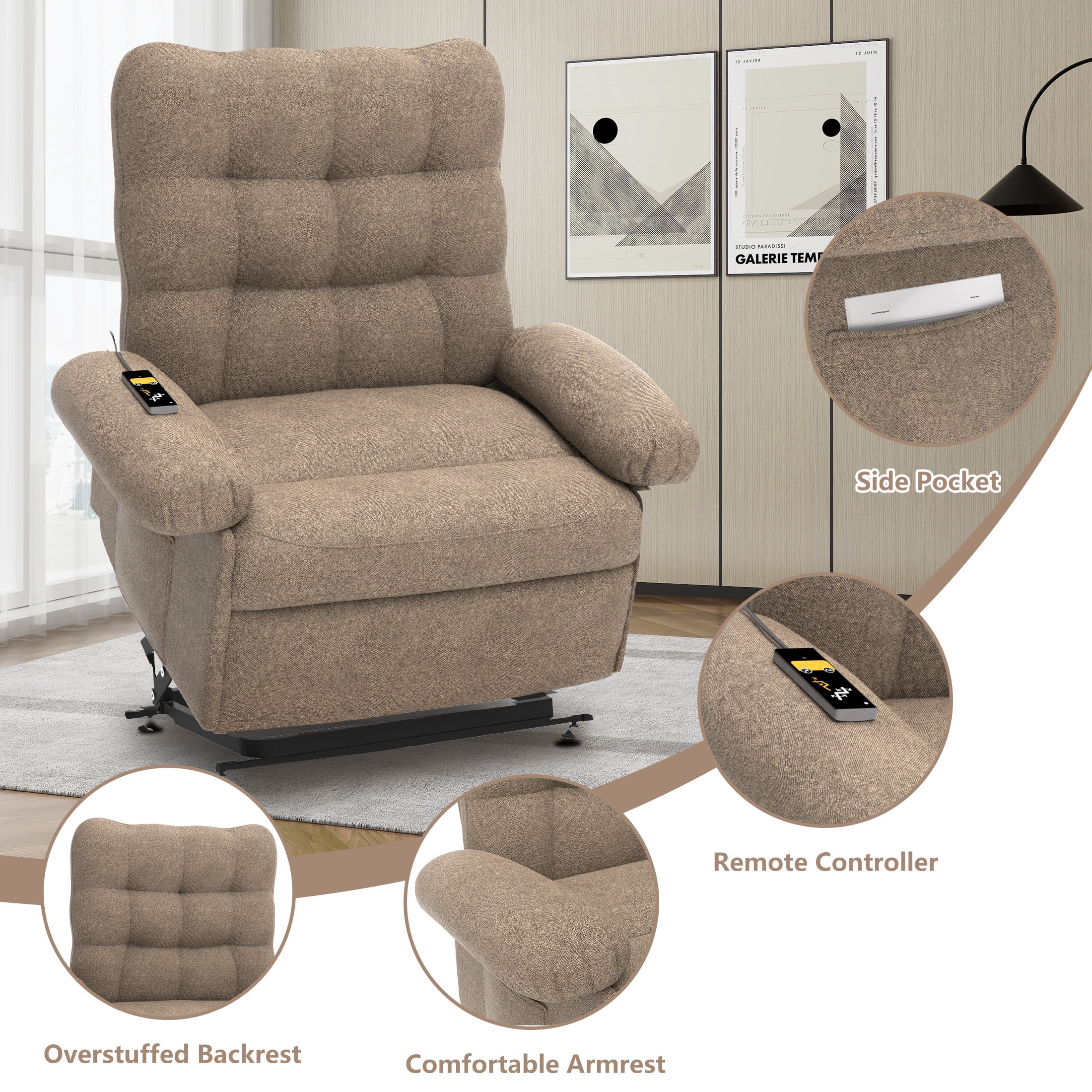 Electric Power Lift Recliner Chair with 3 Independent Motors, UHOMEPRO Easy Stand Assist Recliner for Elderly Adults, Comfortable Living Room Chair, Dark Dark Brown