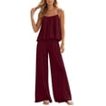 thumbnail image 2 of Cagogo Women's 2 Piece Casual Sets V Neck Sleeveless Tank Top Wide Leg Pants Solid Boho Vacation Outfit Loose Summer Travel Clothes Matching Lounge Sets Tracksuits, Wine L, 2 of 6