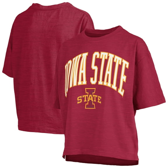 Women's Pressbox Cardinal Iowa State Cyclones Nelson Arch Over Logo Waist Length Oversized Slub T-Shirt