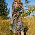 thumbnail image 5 of Leopard Print Floral Feather Women's Fall Dresses Casual Loose Flowy Swing Shift Dress, 5 of 9