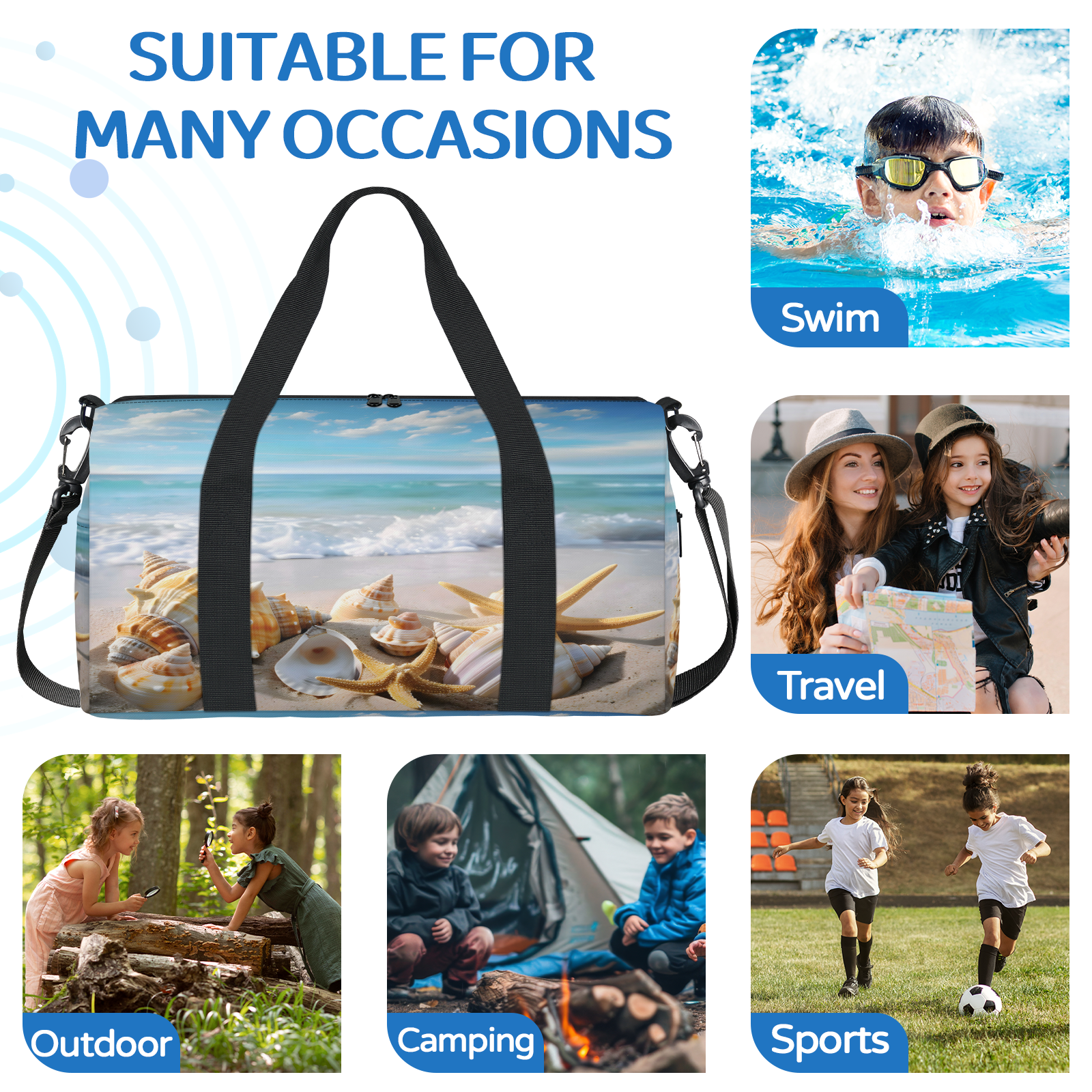 Herdesigns Starfish Beach Theme Gym Bag for Women, Duffle Bag for Travel Sport, Lightweight Waterproof Carry on Weekender Overnight Dance Yoga Workout Bags