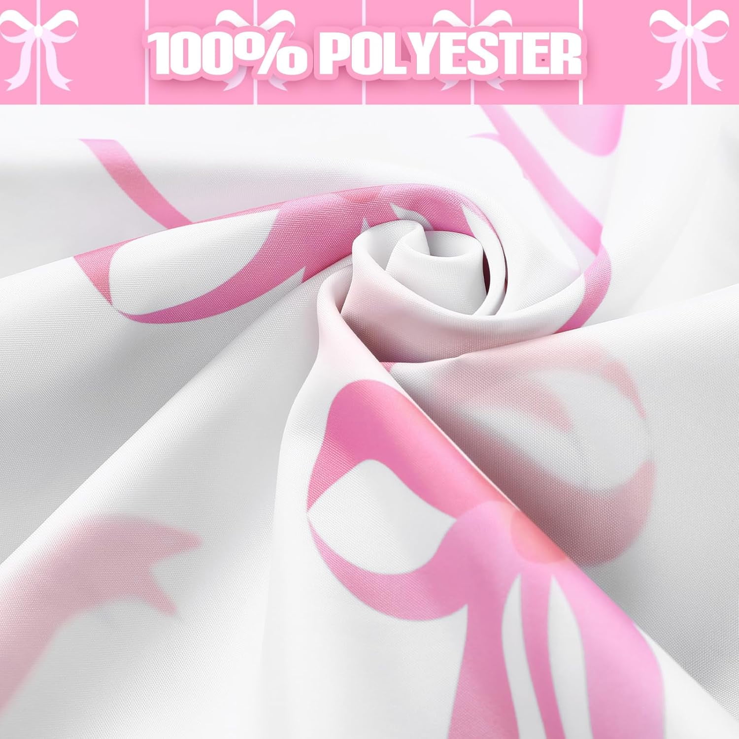 Pink Bow Knot Shower Curtain Set 4 Pcs Coquette Bow Bathroom Decor Set with Rugs Romantic Pink Aesthetic Bathroom Curtain with 12 Hooks for Women
