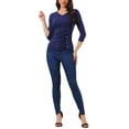 thumbnail image 2 of INSPIRE CHIC Women's Ruched Blouse Button Decor V Neck 3/4 Sleeve Solid Knit Top 3XL Navy Blue, 2 of 5