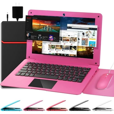 NBD 10.1 Inch Laptop Android 12.0 Computer, Quad Core Powered Netbook,2G RAM 64 GB ROM Mini Laptop Computer for Kids with Bag, Mouse, and Mouse Pad(Pink)