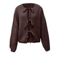thumbnail image 6 of TrdSipl Womens Tie Front Cardigan Sweaters Cute Bowtie Long Puff Sleeve Sweater 2025 Winter Loose Knitted Stylish Knitwears Coffee XL, 6 of 7