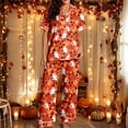 thumbnail image 2 of MEZZALL Women Halloween Cartoon Print Pajama Set Lapel Collar Button Closure Short Sleeve Top With Long Pants Loungewear Sleep Set For Holiday Versatile 2 Piece Pjs, 2 of 5